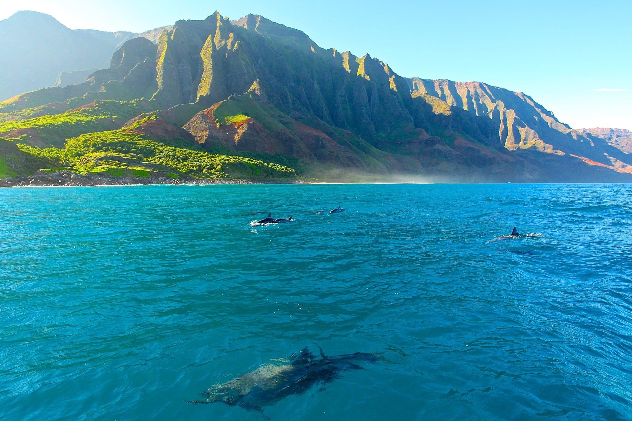 a large body of water with a mountain in the background